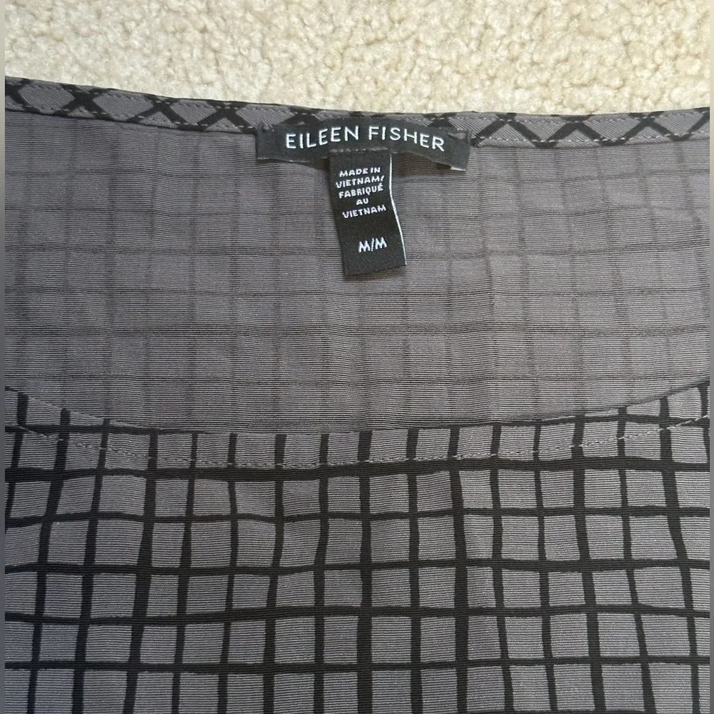 Eileen Fisher SET Black Gray M Top and S/P Pants Grid Pattern - Picture 3 of 16